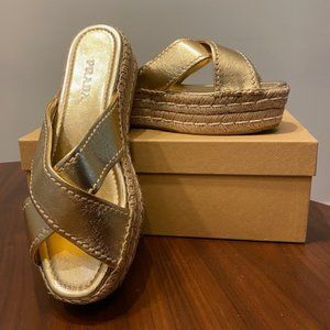NIB PRADA Gold Espadrille Sandals
